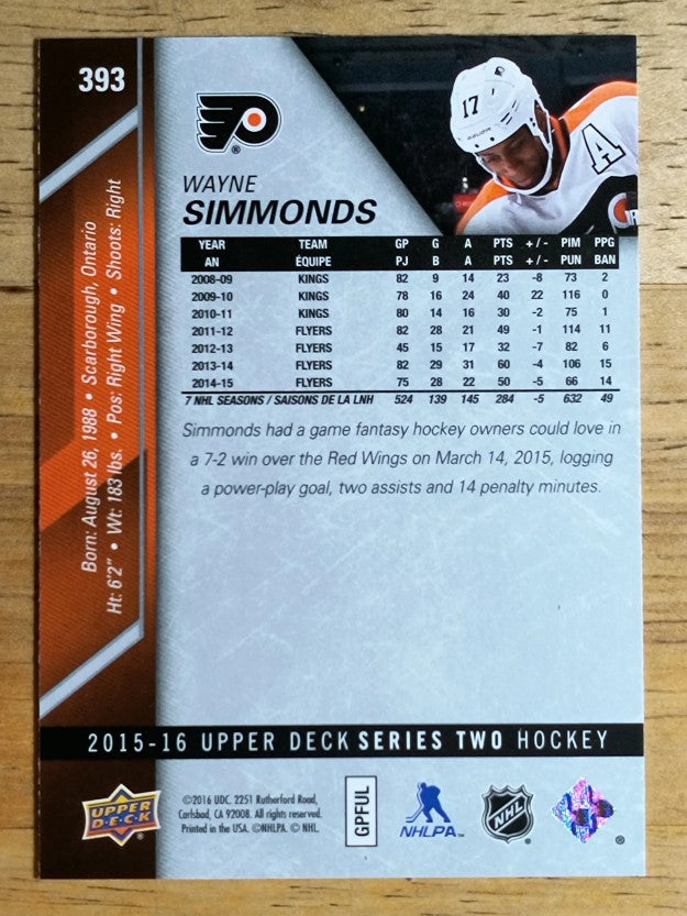 2015-16 Upper Deck #393 Wayne Simmonds