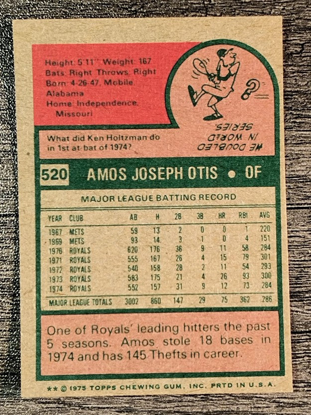 1975 Topps Mini #520 Amos Otis (EXMT)