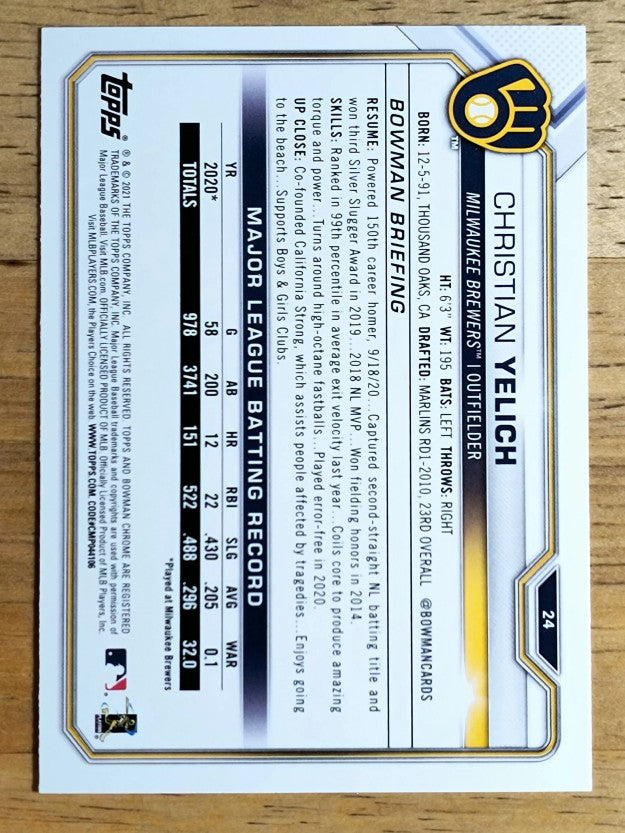 2021 Bowman #24 Christian Yelich
