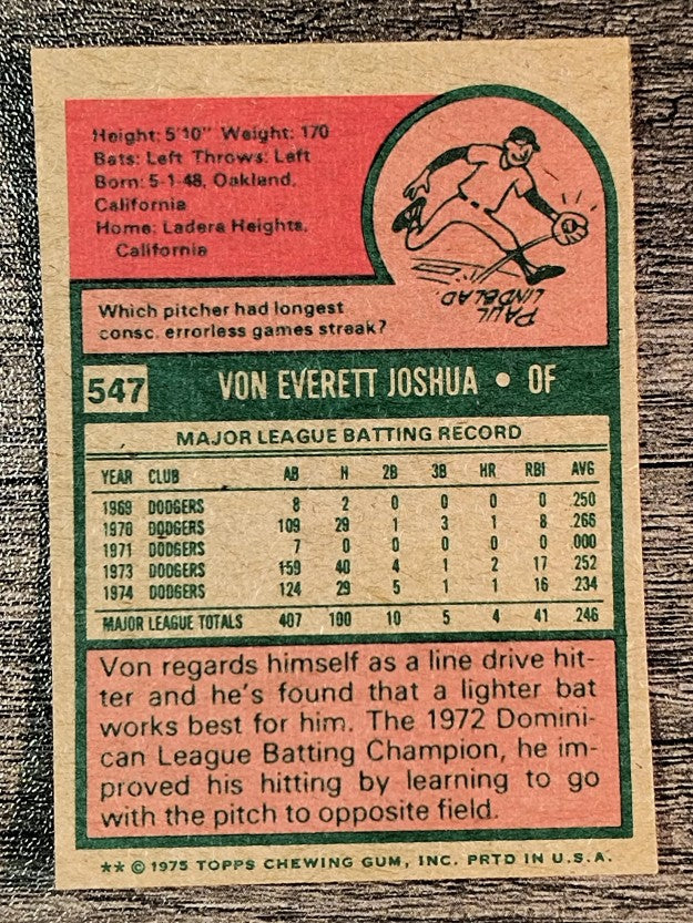 1975 Topps Mini #547 Von Joshua (EXMT)