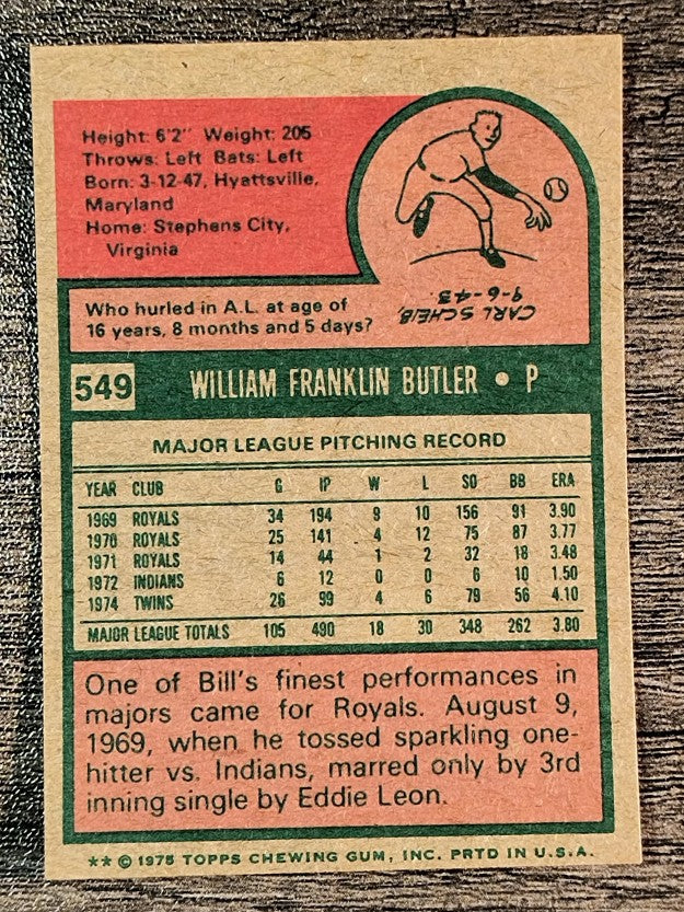 1975 Topps Mini #549 Bill Butler (EXMT)