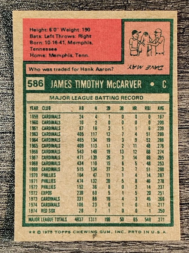 1975 Topps Mini #586 Tim McCarver (EXMT)