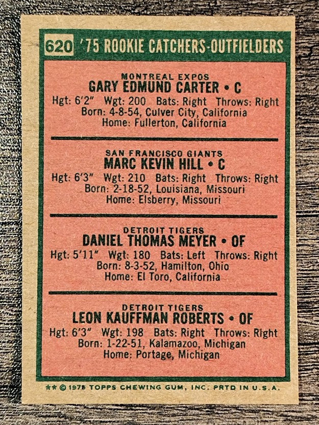 1975 Topps Mini #620 Gary Carter/Marc Hill/Danny Meyer/Leon Roberts RC (EXMT)