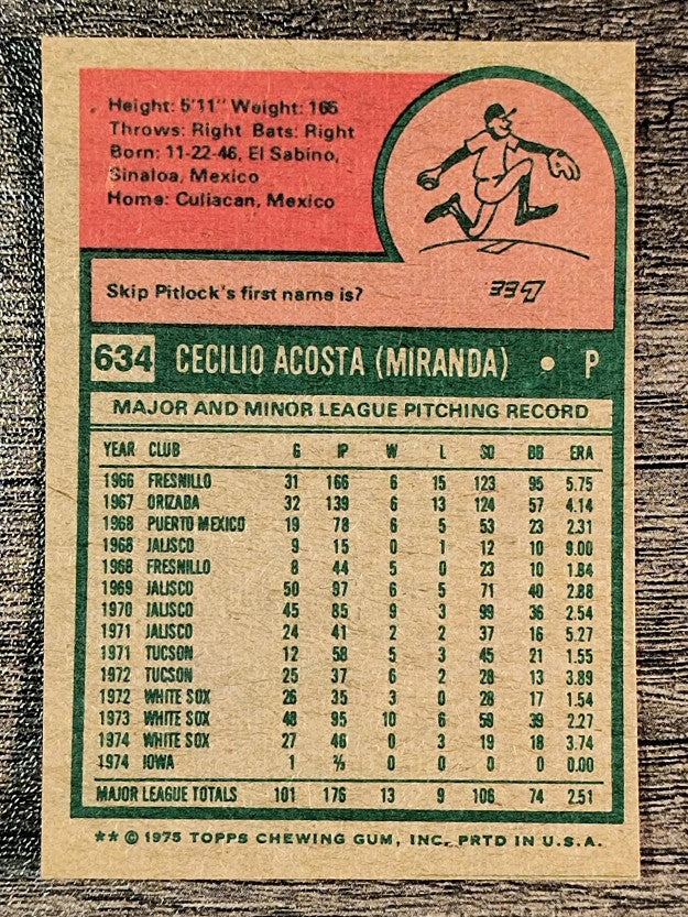 1975 Topps Mini #634 Cy Acosta (EXMT)