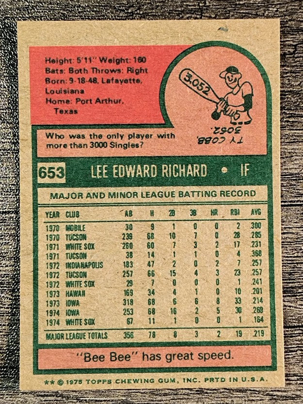 1975 Topps Mini #653 Lee Richard (EXMT)