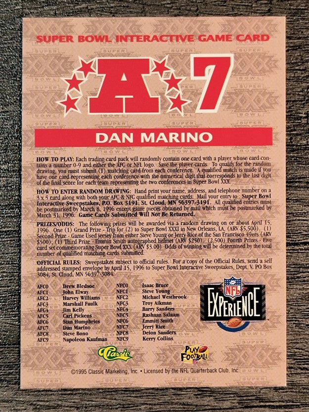 1996 Classic NFL Experience Super Bowl Game #A7 Dan Marino WIN