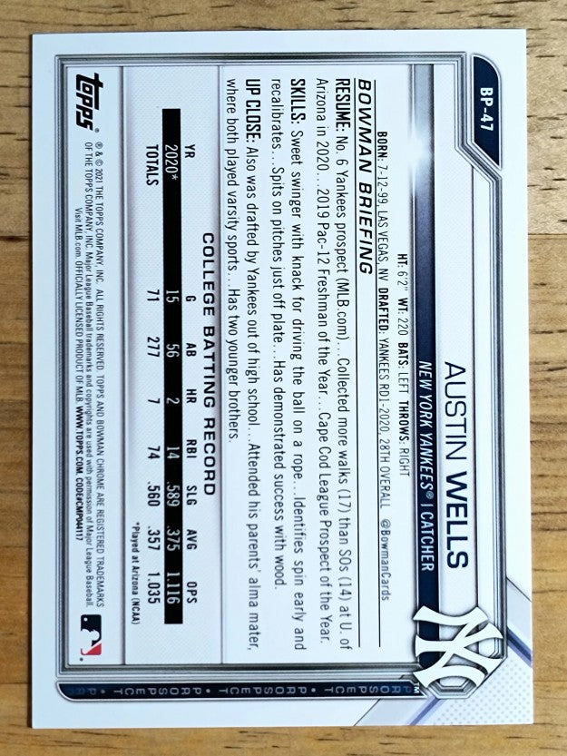 2021 Bowman Prospects #BP47 Austin Wells
