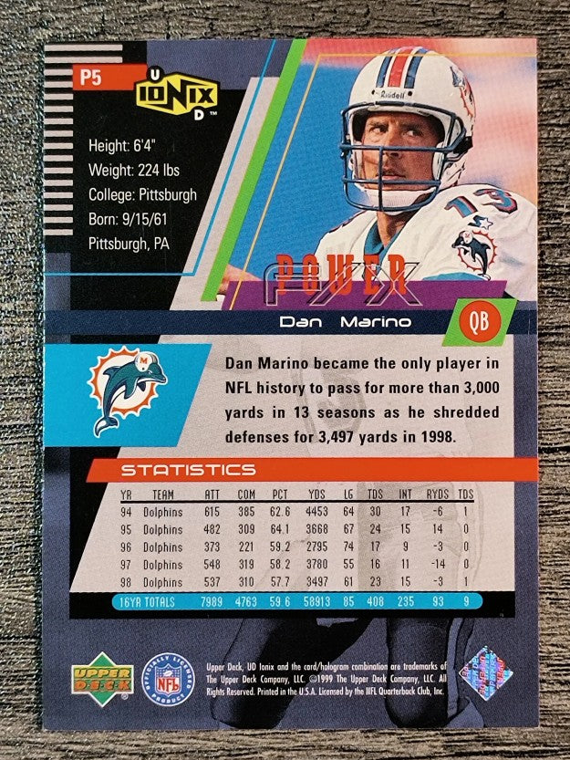 1999 UD Ionix Power F/X #P5 Dan Marino
