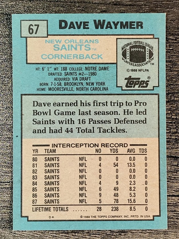 1988 Topps #67 Dave Waymer
