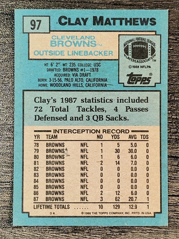 1988 Topps #97 Clay Matthews