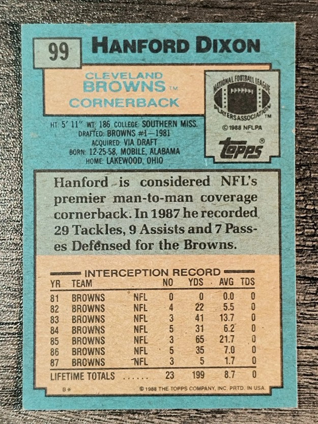 1988 Topps #99 Hanford Dixon