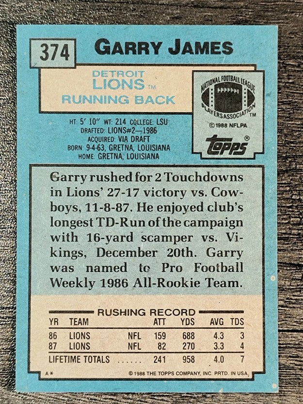 1988 Topps #374 Garry James