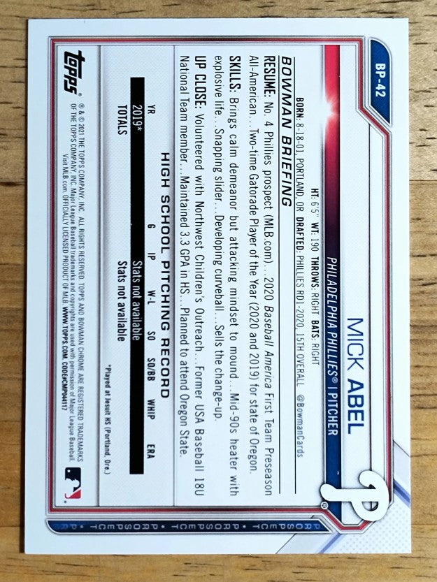 2021 Bowman Prospects #BP42 Mick Abel