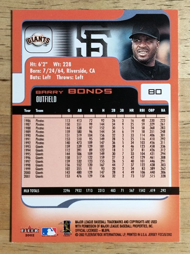 2002 Fleer Focus JE #80 Barry Bonds