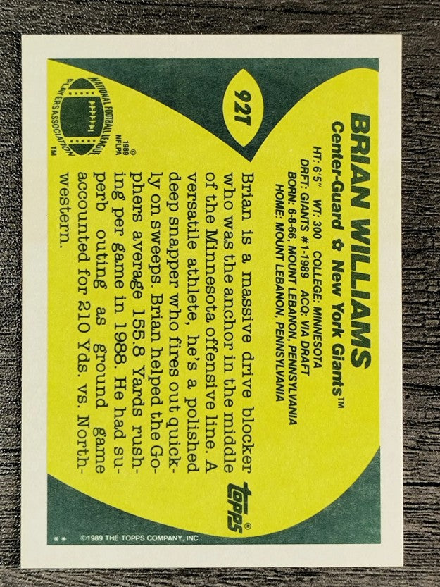 1989 Topps Traded #92T Brian Williams OL RC
