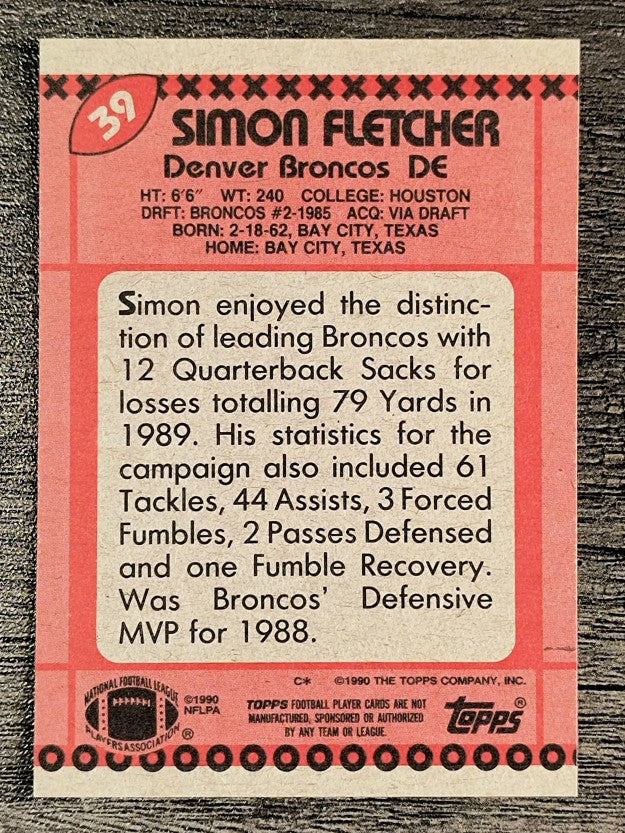 1990 Topps Disclaimer Back #39 Simon Fletcher