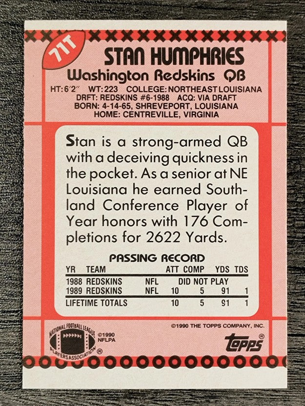 1990 Topps Traded #71T Stan Humphries RC