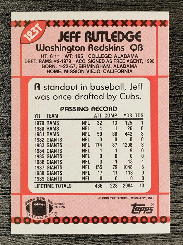 1990 Topps Traded #123T Jeff Rutledge