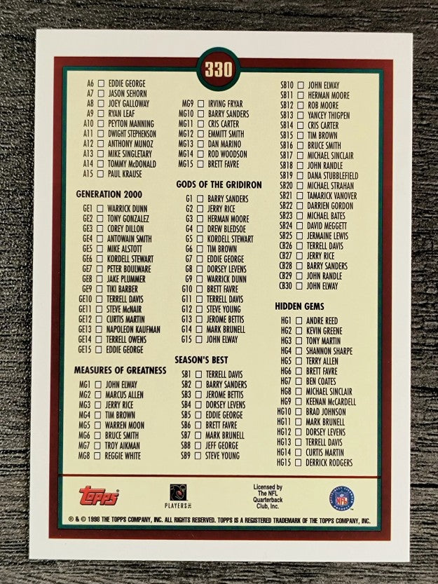 1998 Topps #330 Checklist 2