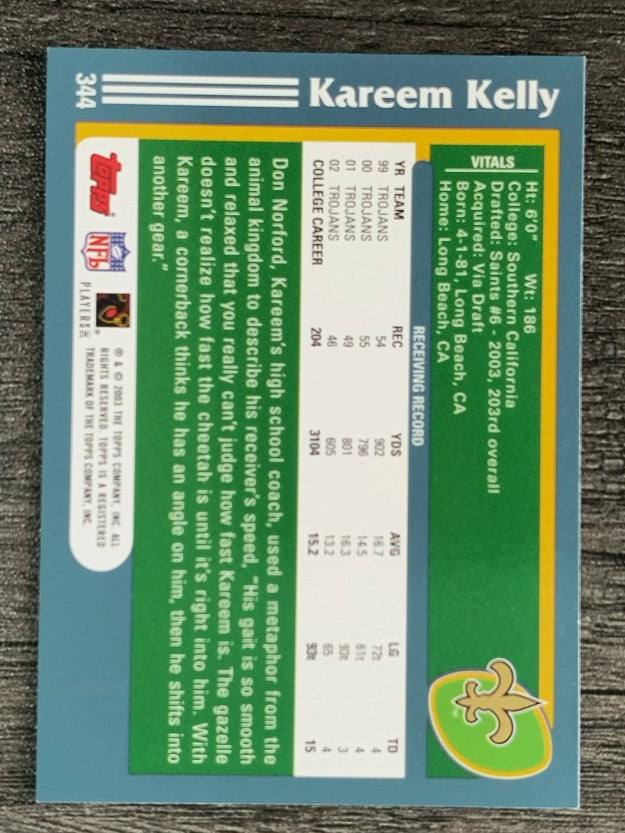 2003 Topps #344 Kareem Kelly RC