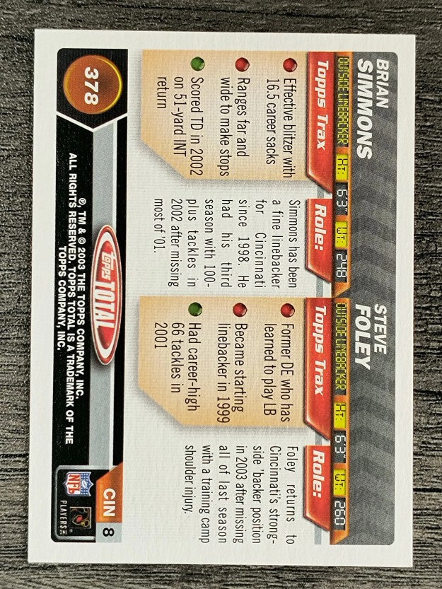 2003 Topps Total #378 Brian Simmons/Steve Foley