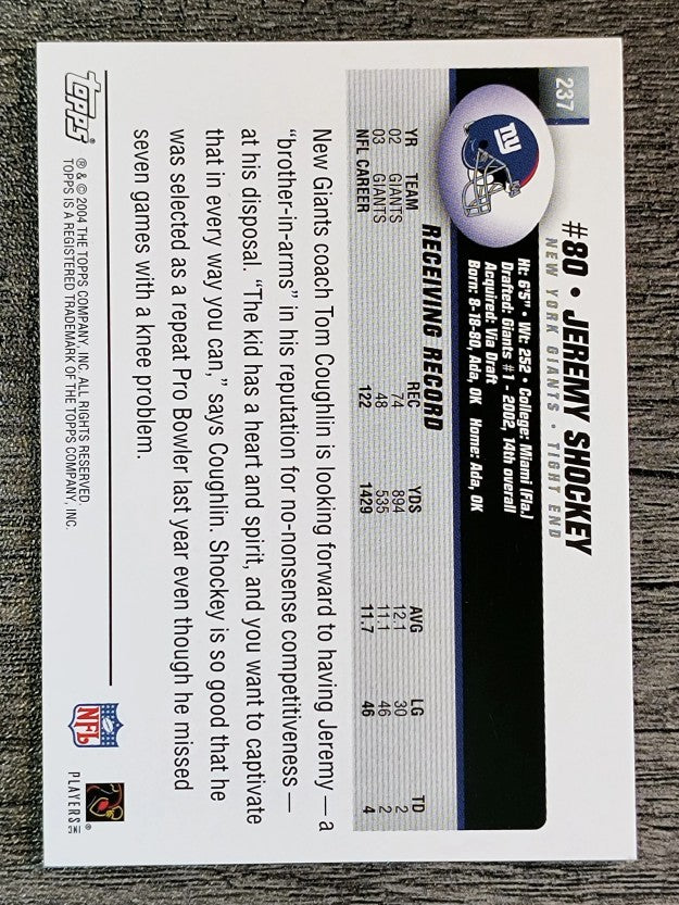 2004 Topps #237 Jeremy Shockey