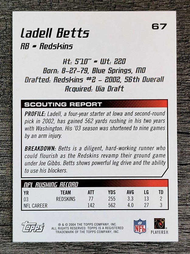 2004 Topps Draft Picks and Prospects #67 Ladell Betts