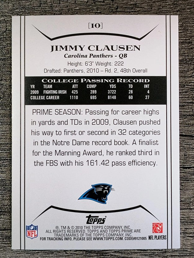 2010 Topps Prime Retail #10 Jimmy Clausen RC