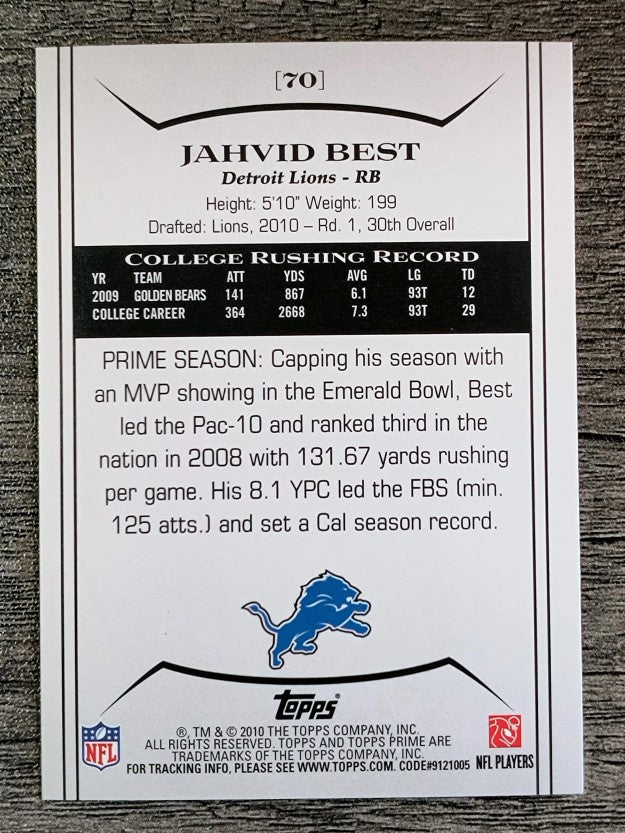 2010 Topps Prime Retail #70 Jahvid Best RC