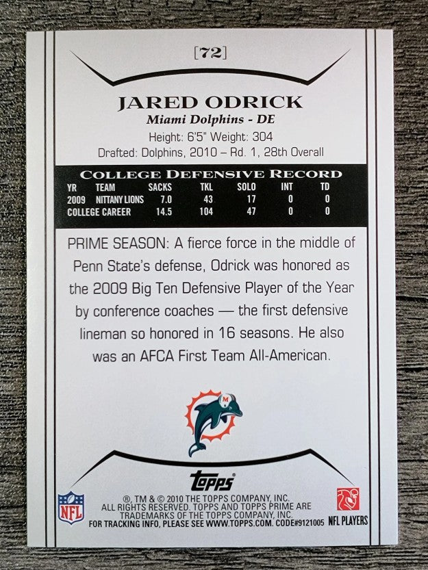 2010 Topps Prime Retail #72 Jared Odrick RC