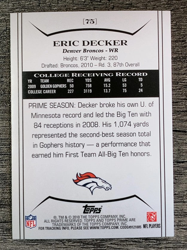 2010 Topps Prime Retail #75 Eric Decker RC