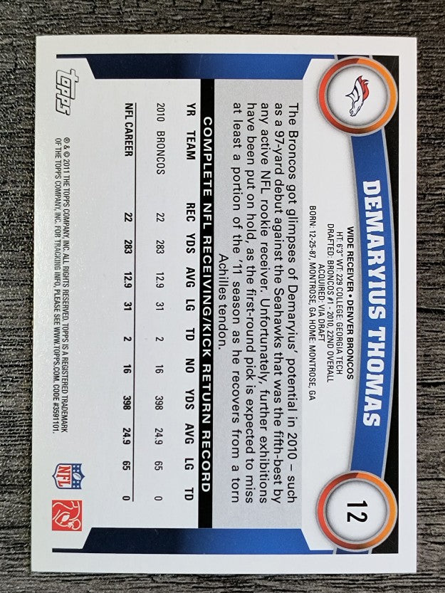 2011 Topps #12 Demaryius Thomas