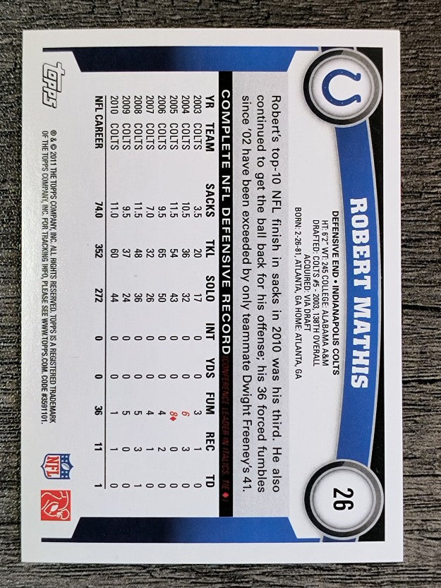 2011 Topps #26 Robert Mathis