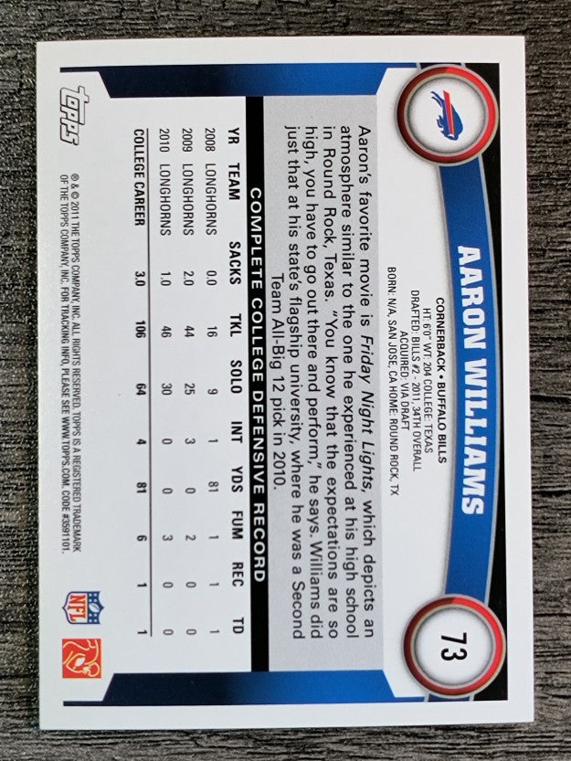2011 Topps #73 Aaron Williams RC