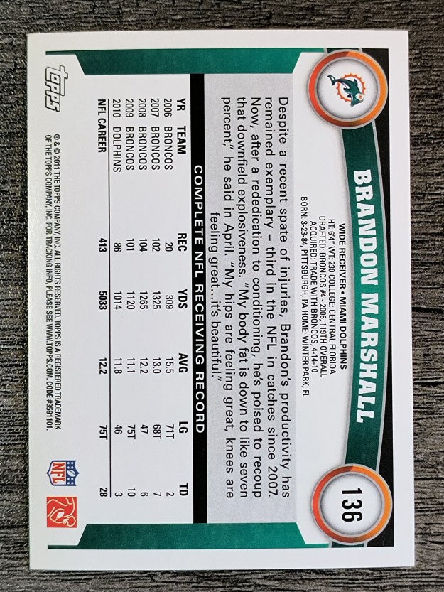 2011 Topps #136 Brandon Marshall