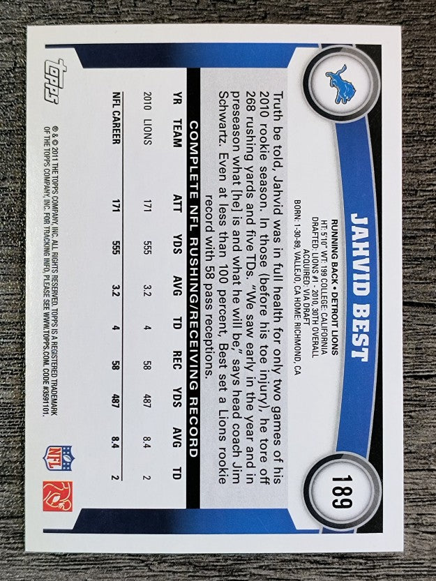 2011 Topps #189 Jahvid Best
