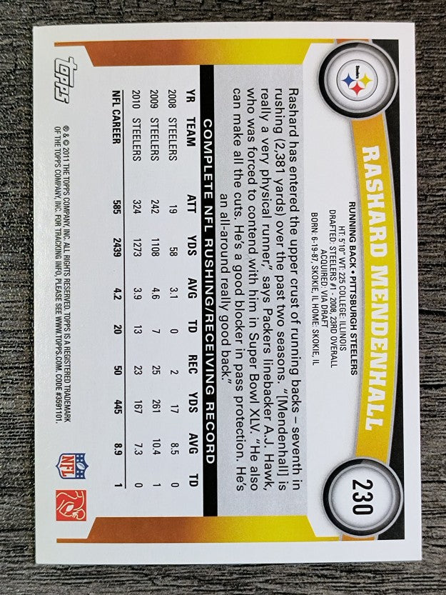 2011 Topps #230 Rashard Mendenhall