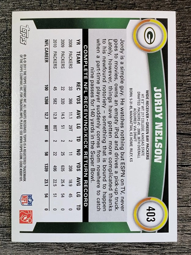 2011 Topps #403 Jordy Nelson