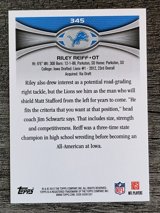 2012 Topps #345 Riley Reiff RC