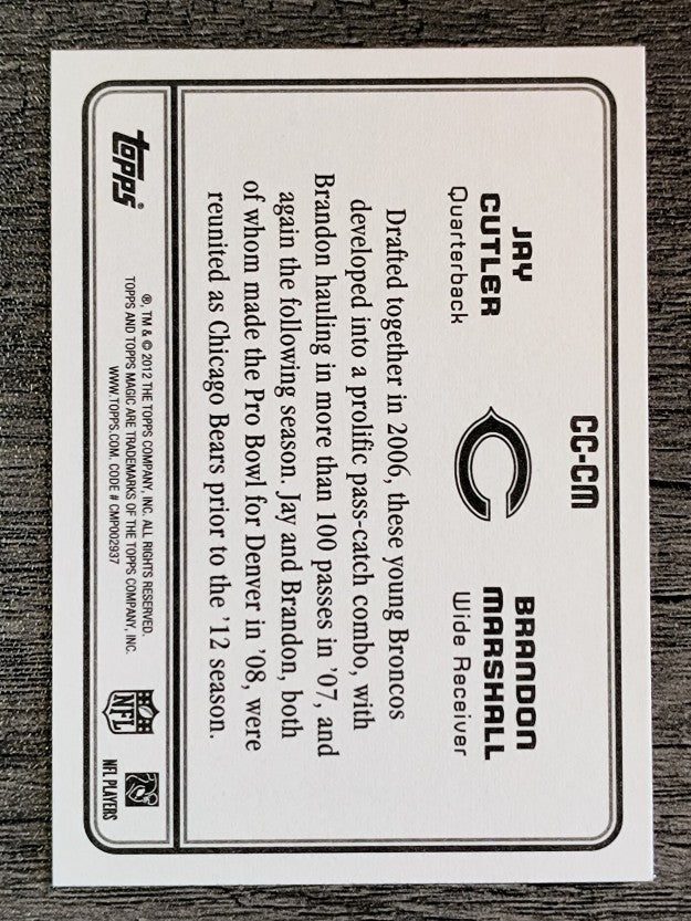 2012 Topps Magic Charismatic Combos #CCCM Jay Cutler/Brandon Marshall