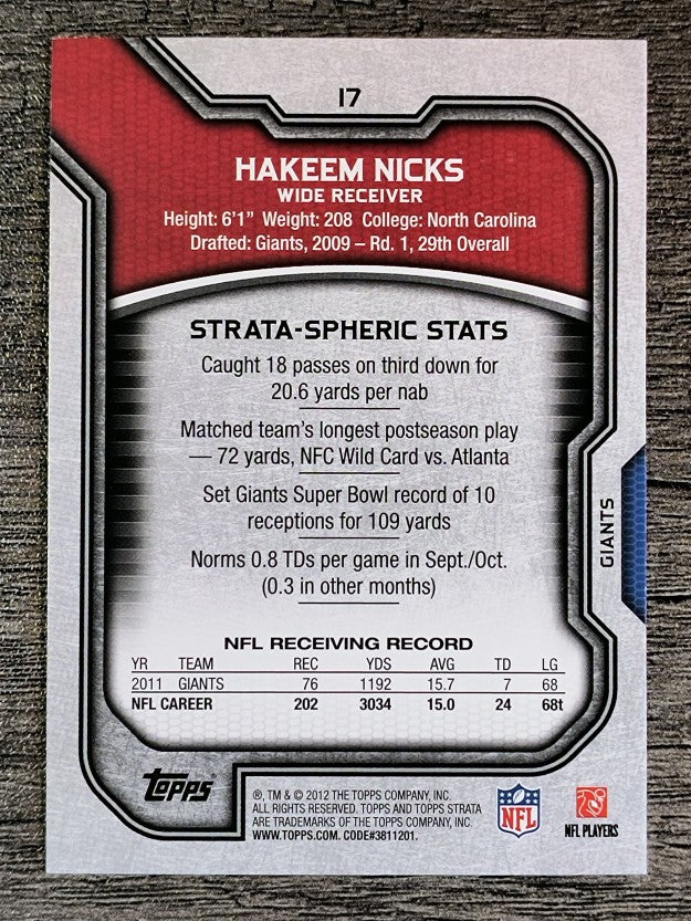 2012 Topps Strata Retail #17 Hakeem Nicks