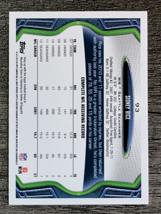 2013 Topps #93 Sidney Rice