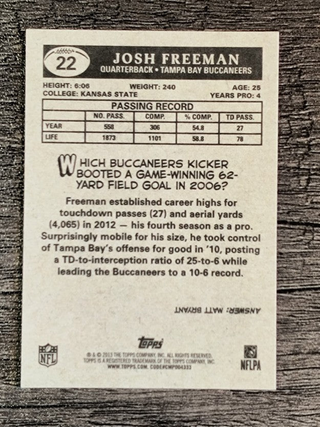 2013 Topps 1959 Mini #22 Josh Freeman