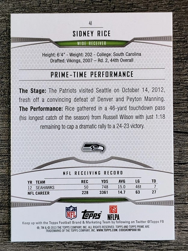 2013 Topps Prime #41 Sidney Rice