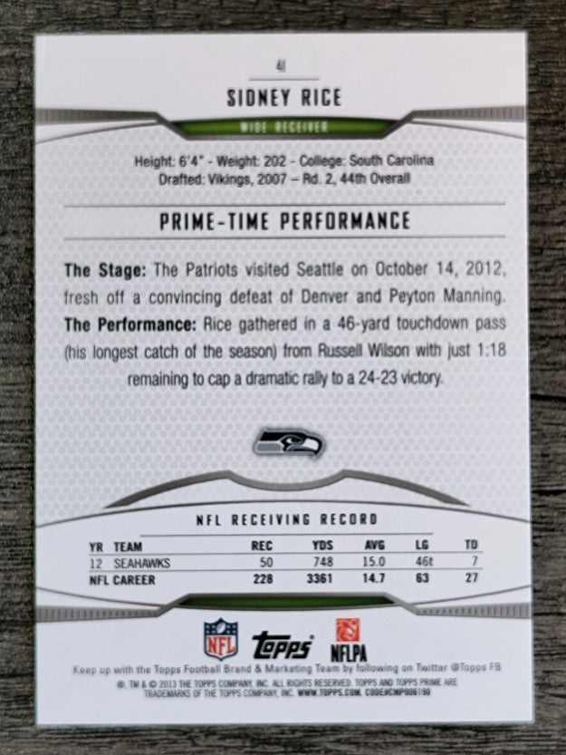2013 Topps Prime Retail #41 Sidney Rice