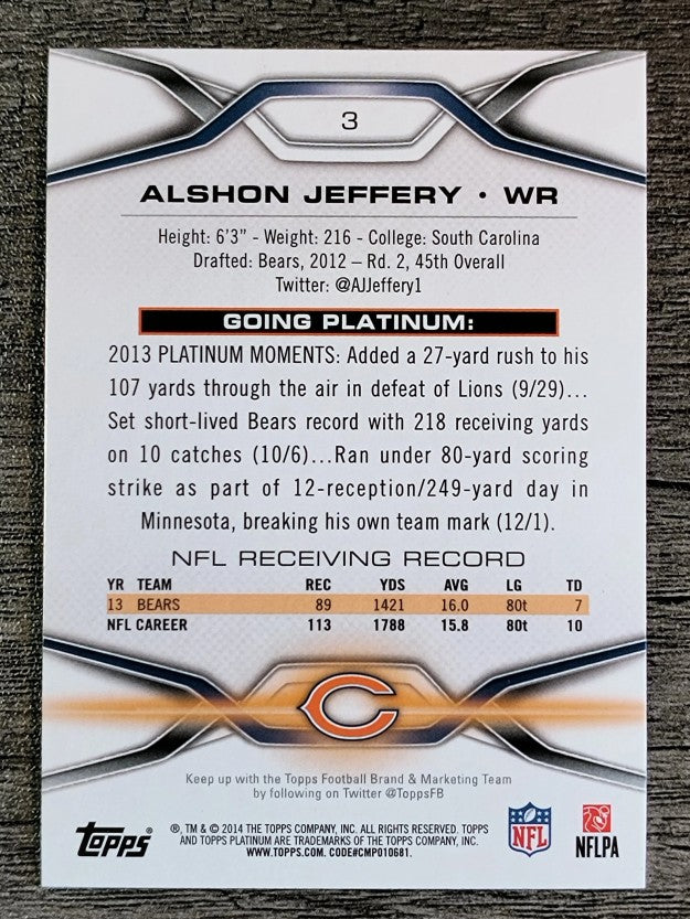 2014 Topps Platinum #3 Alshon Jeffery