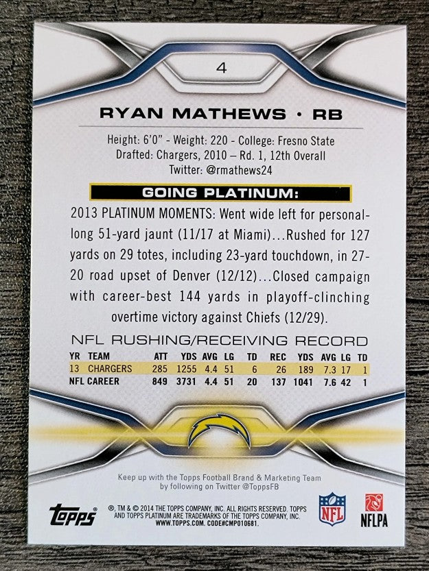 2014 Topps Platinum #4 Ryan Mathews