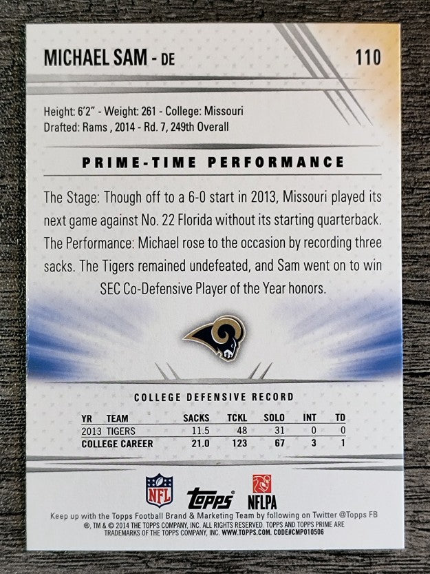 2014 Topps Prime #110A Michael Sam RC/charging forward