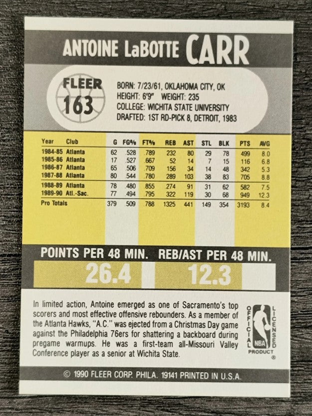 1990-91 Fleer #163 Antoine Carr