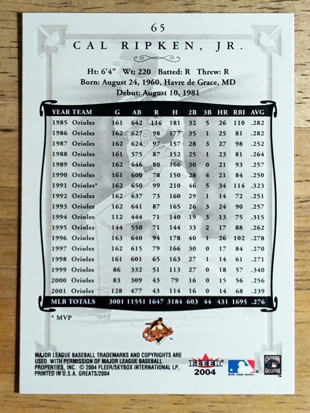 2004 Greats of the Game #65 Cal Ripken